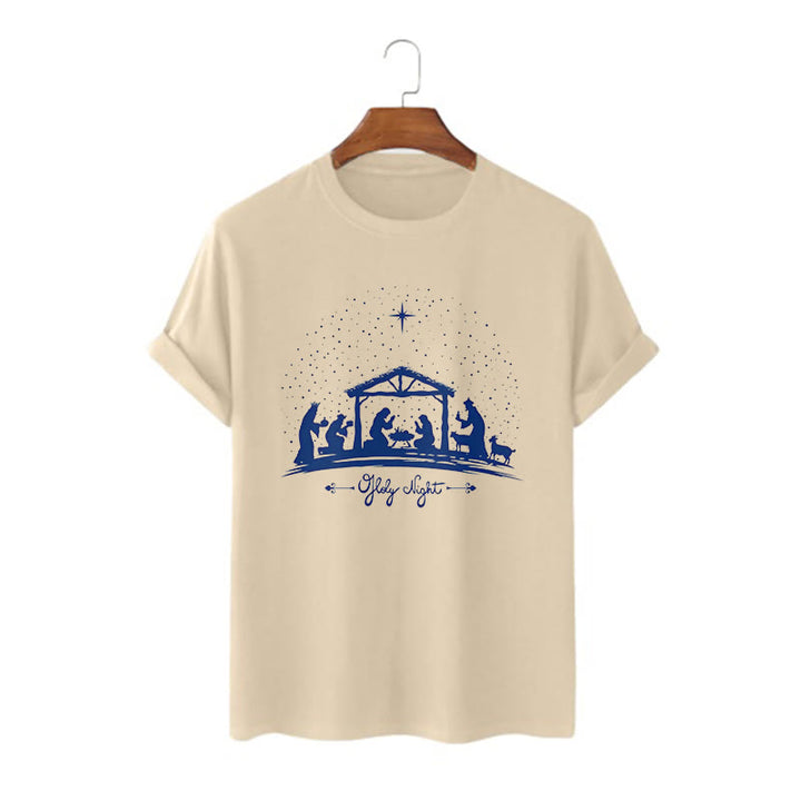 Christianartworkshop Modern Style Nativity Scene Holy Night Silhouett Short Sleeve T-shirt - Khaki - 2XL - image 7