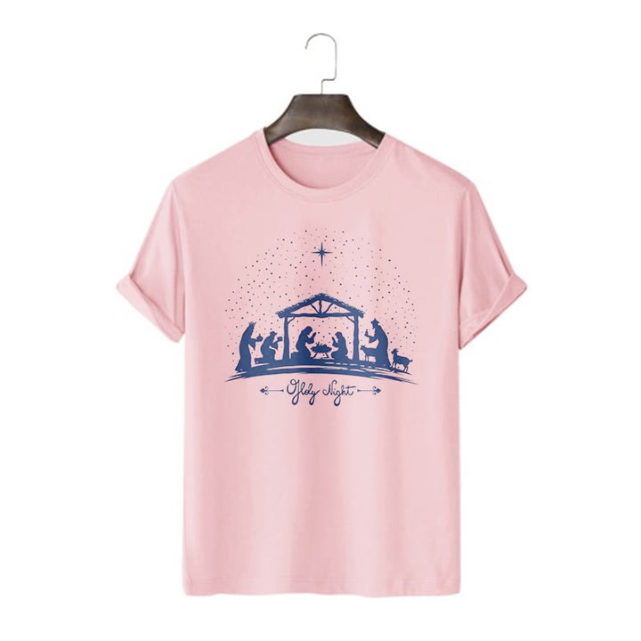 Christianartworkshop Modern Style Nativity Scene Holy Night Silhouett Short Sleeve T-shirt - Pink - 2XL - image 12