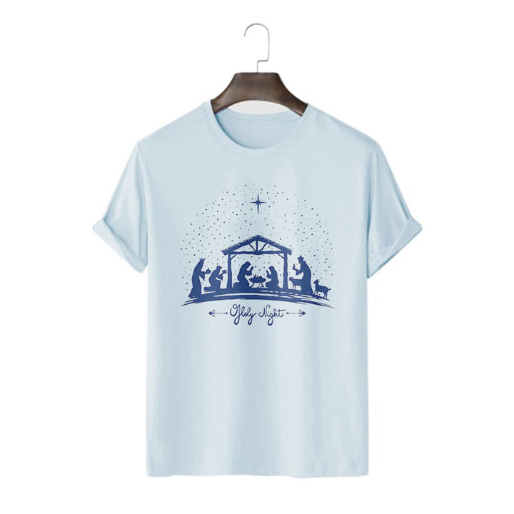 Christianartworkshop Modern Style Nativity Scene Holy Night Silhouett Short Sleeve T-shirt - Blue - 2XL - image 16