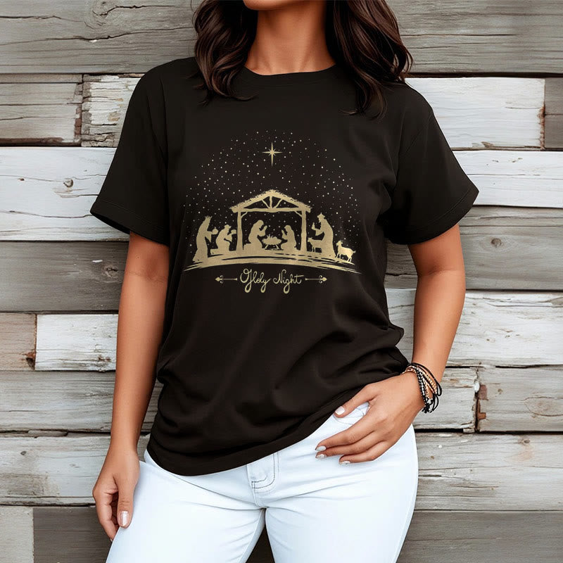 Christianartworkshop Modern Style Nativity Scene Holy Night Silhouett Short Sleeve T-shirt - image 4