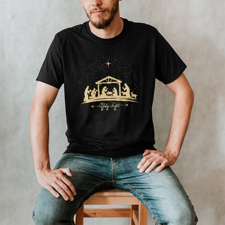 Christianartworkshop Modern Style Nativity Scene Holy Night Silhouett Short Sleeve T-shirt - image 1