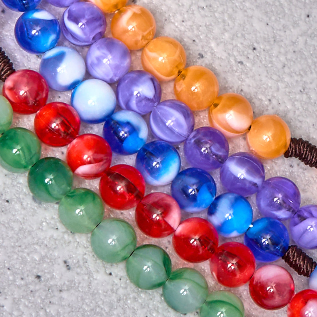 Miraculous Medal & Crucifix of 10 mm Round Blue/Purple Acrylic Nylon Cord Rosary