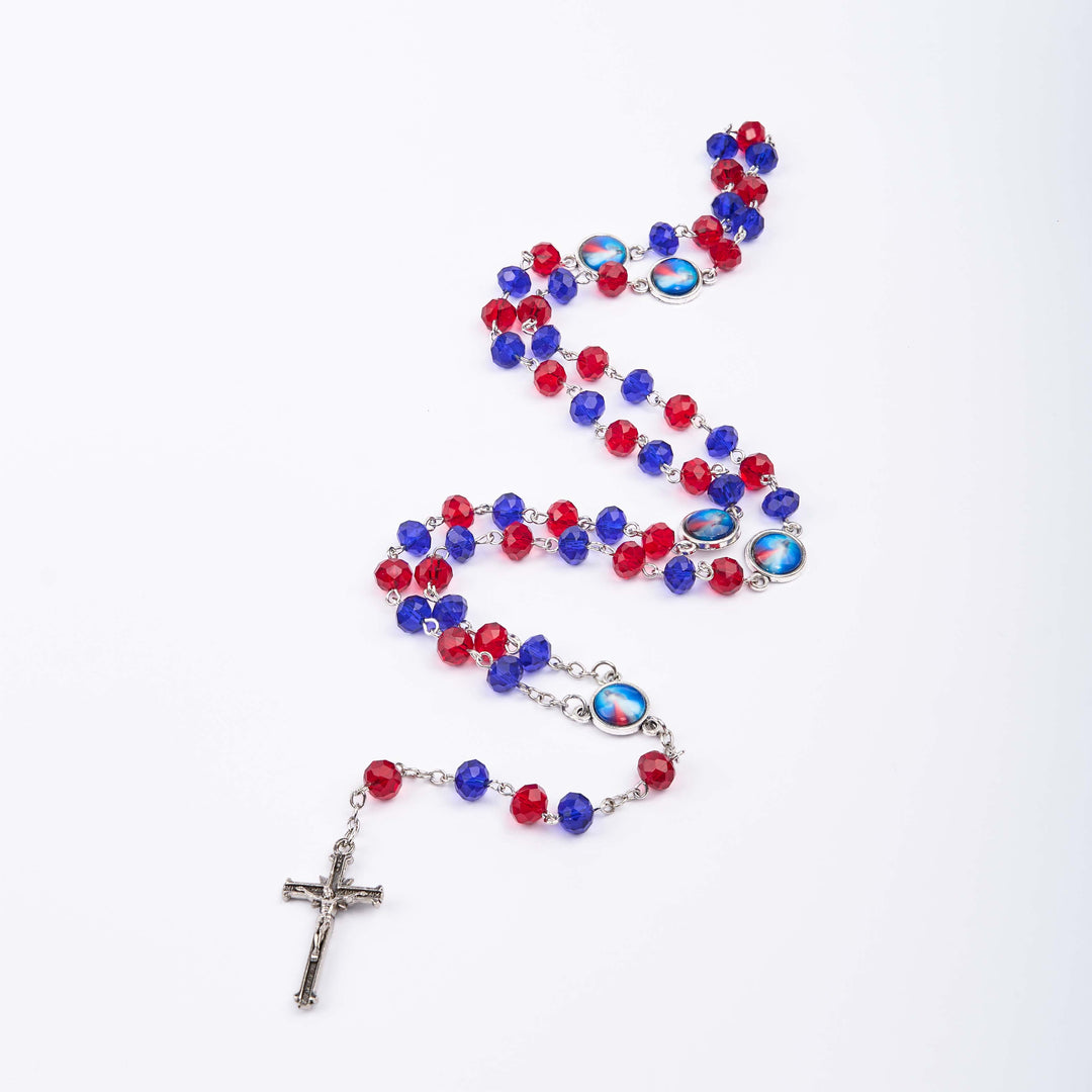 Sacred Heart of Jesus & Crucifix of 6*8 mm Polyhedron Multicolor Crystal Alloy Chain Rosary