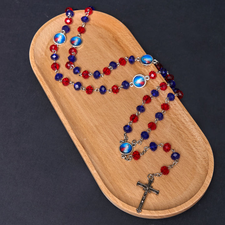 Sacred Heart of Jesus & Crucifix of 6*8 mm Polyhedron Multicolor Crystal Alloy Chain Rosary