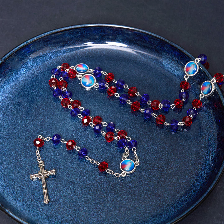 Sacred Heart of Jesus & Crucifix of 6*8 mm Polyhedron Multicolor Crystal Alloy Chain Rosary