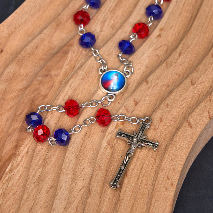 Sacred Heart of Jesus & Crucifix of 6*8 mm Polyhedron Multicolor Crystal Alloy Chain Rosary