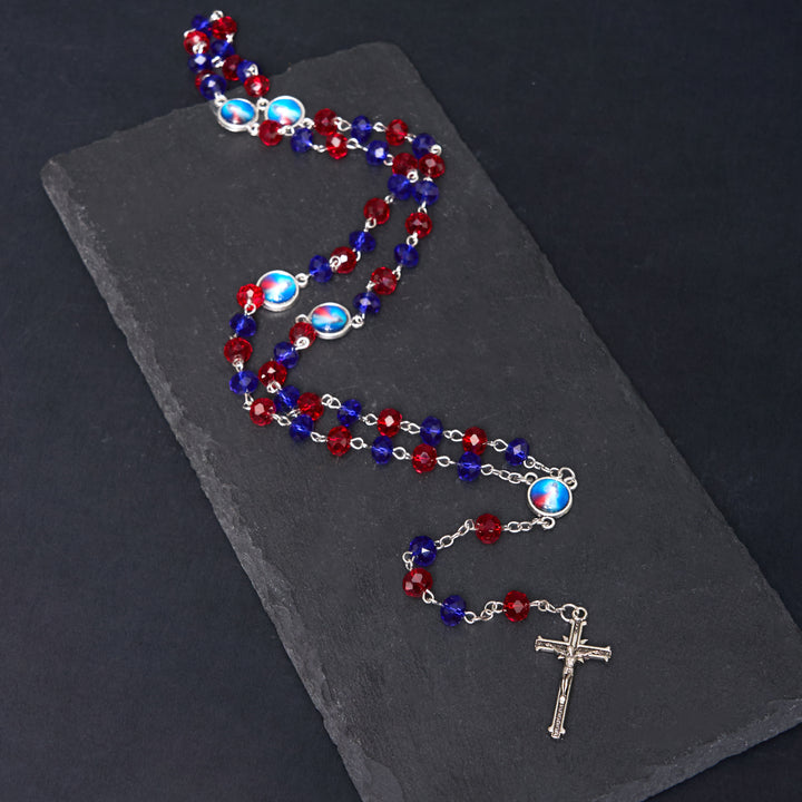 Sacred Heart of Jesus & Crucifix of 6*8 mm Polyhedron Multicolor Crystal Alloy Chain Rosary