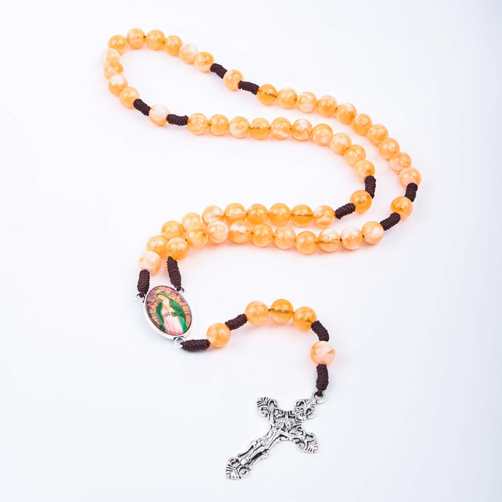 Our Lady of Guadalupe & Crucifix of 10 mm Round Orange Acrylic Nylon Cord Rosary - image 3