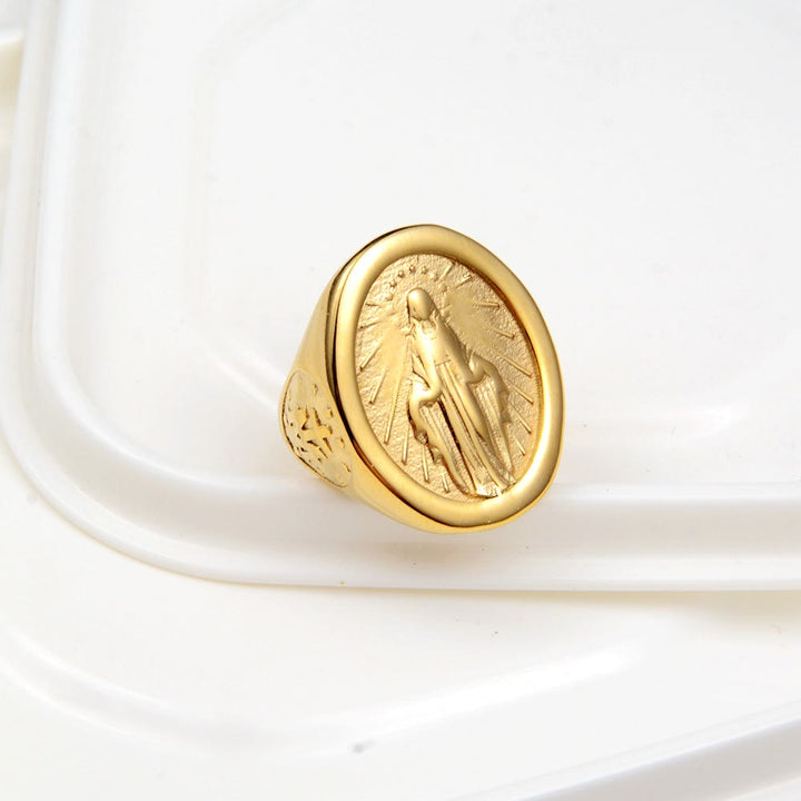 Christianartworkshop Classic Minimalist Style Virgin Mary Miraculous Medal Faith Connection Ring - image 4