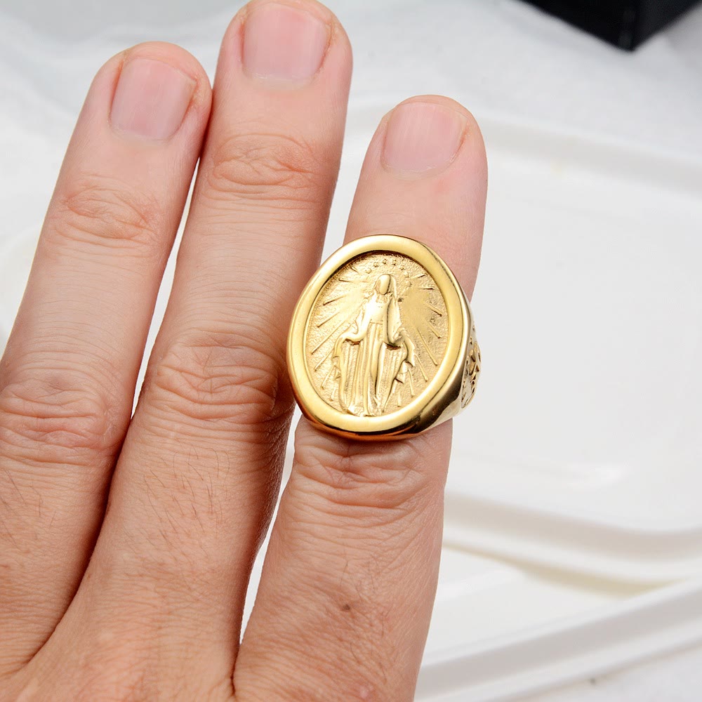 Christianartworkshop Classic Minimalist Style Virgin Mary Miraculous Medal Faith Connection Ring - image 2