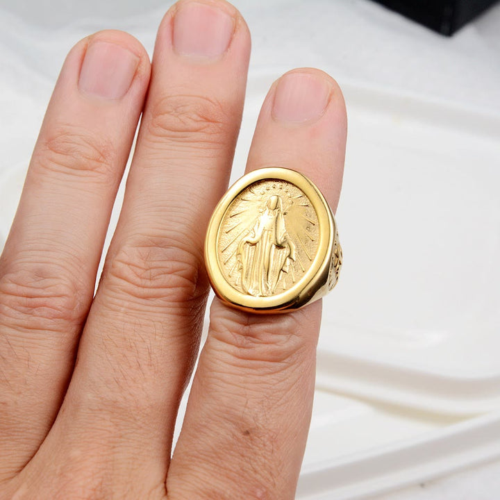 Christianartworkshop Classic Minimalist Style Virgin Mary Miraculous Medal Faith Connection Ring - image 2