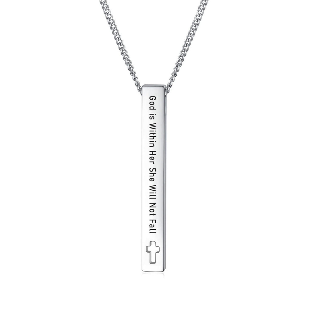 Minimalist Design Style Bible Verse Strength Faith Inspiration Pendant Necklace (8 Verses) - God is Within Her She Will Not Fall - image 8