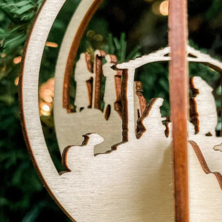 Christianartworkshop Rustic Style Nativity Scene Orb Wood Pendant Christmas Nativity Hanging Ornaments - image 5