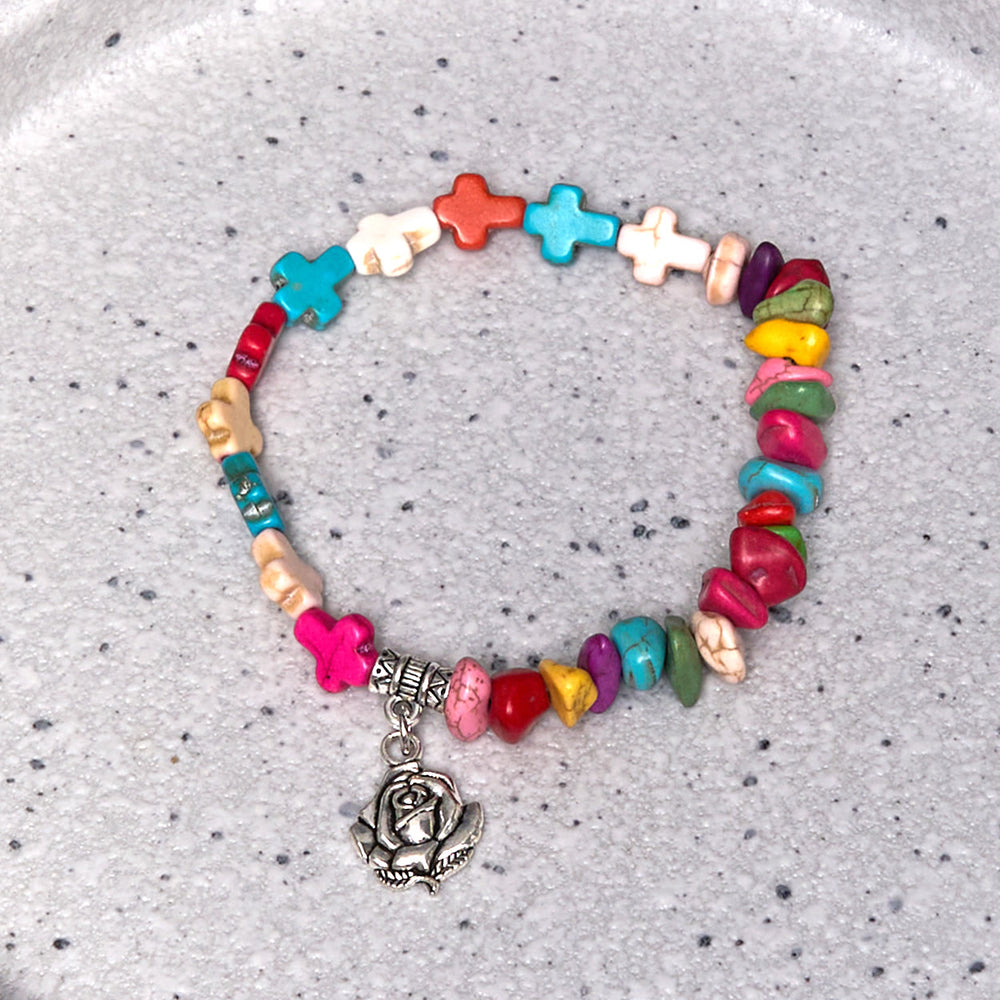 Christianartworkshop Colorful Bohemia Style Virgin Mary Rose & Cross Turquoise Bracelet - image 1