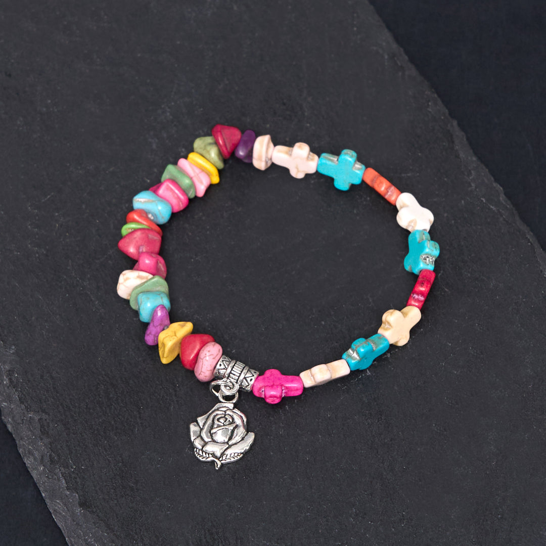 Christianartworkshop Colorful Bohemia Style Virgin Mary Rose & Cross Turquoise Bracelet - Multicolor - image 0