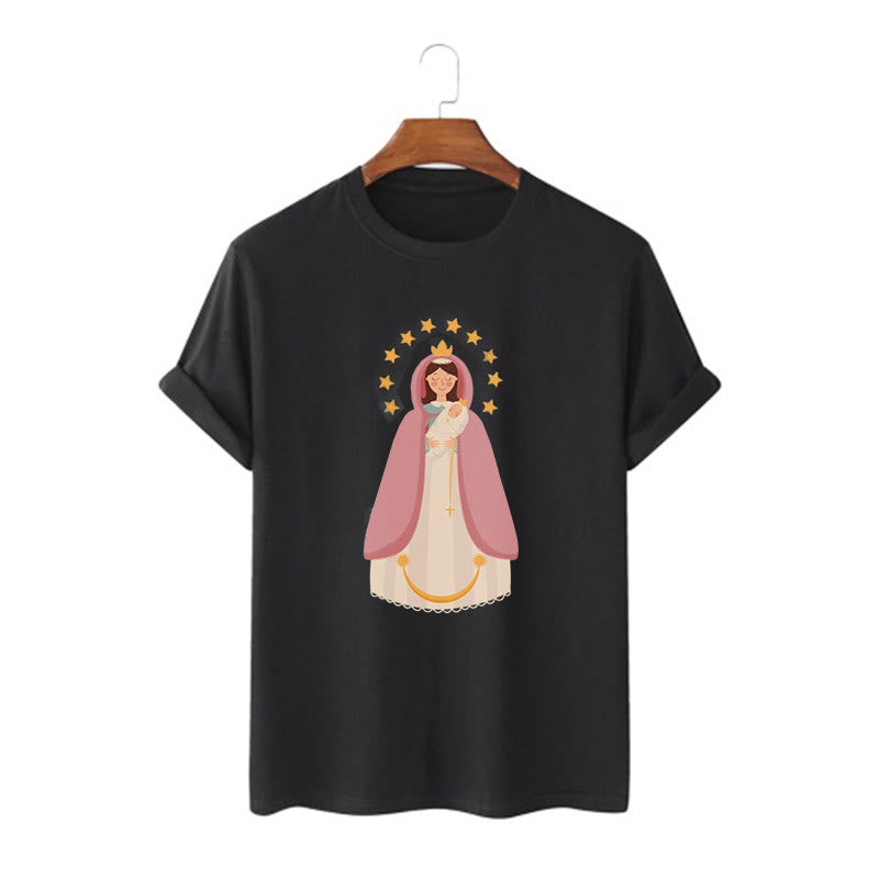 Christianartworkshop Minimalist Style Divine Virgin Mary and Child Short Sleeve T-shirt - Black - 2XL - image 0