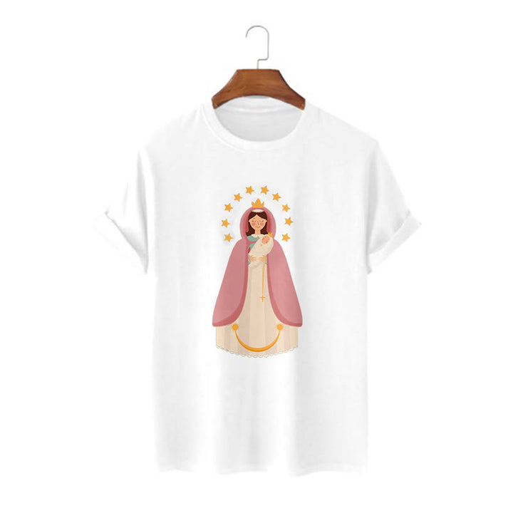 Christianartworkshop Minimalist Style Divine Virgin Mary and Child Short Sleeve T-shirt - White - 2XL - image 5