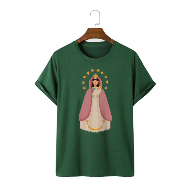 Christianartworkshop Minimalist Style Divine Virgin Mary and Child Short Sleeve T-shirt - Dark Green - 2XL - image 9