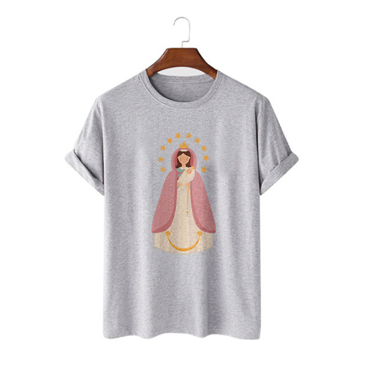 Christianartworkshop Minimalist Style Divine Virgin Mary and Child Short Sleeve T-shirt - Grey - 2XL - image 19