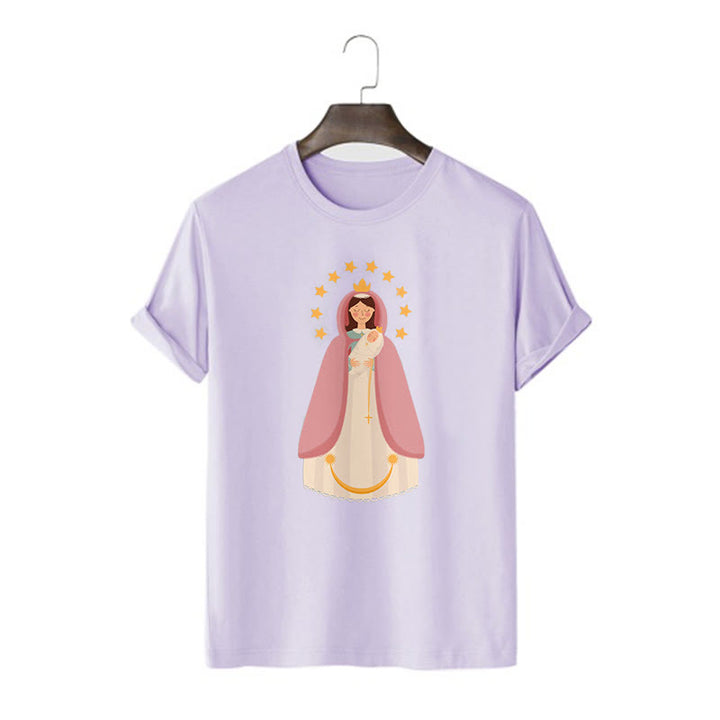 Christianartworkshop Minimalist Style Divine Virgin Mary and Child Short Sleeve T-shirt - Purple - 2XL - image 15