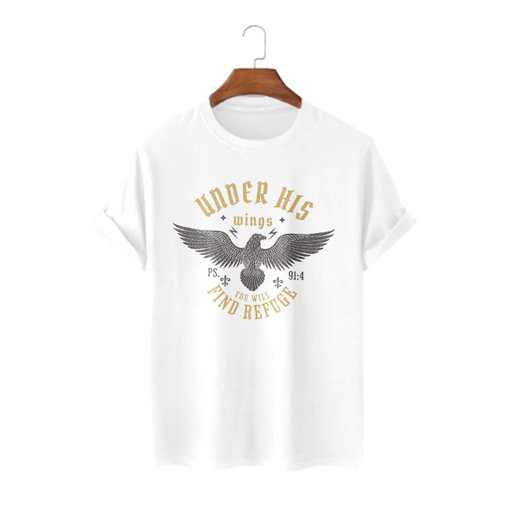 Christianartworkshop Modern Style Under His Wings You Will Find Refuge Short Sleeve T-shirt - White - 2XL - image 2
