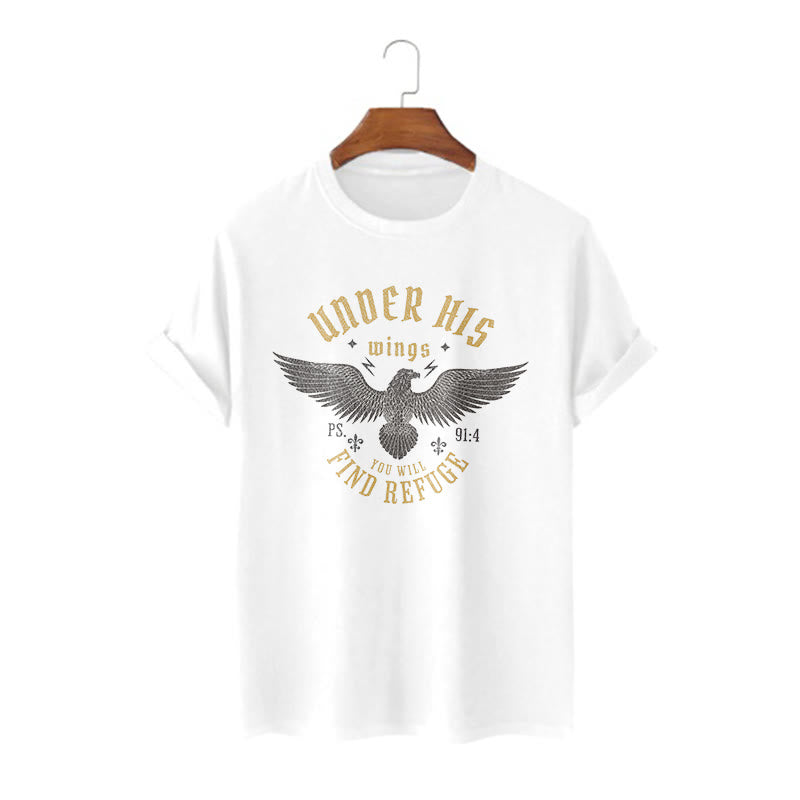 Christianartworkshop Modern Style Under His Wings You Will Find Refuge Short Sleeve Washed T-shirt