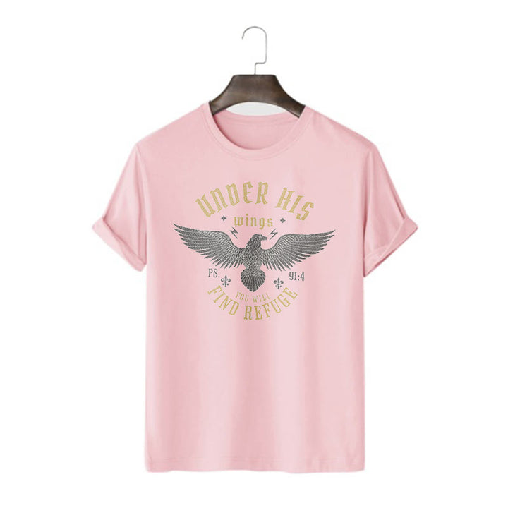 Christianartworkshop Modern Style Under His Wings You Will Find Refuge Short Sleeve T-shirt - Pink - 2XL - image 11