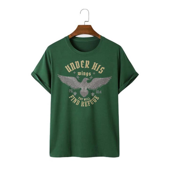 Christianartworkshop Modern Style Under His Wings You Will Find Refuge Short Sleeve T-shirt - Dark Green - 2XL - image 7