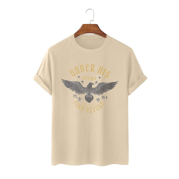 Christianartworkshop Modern Style Under His Wings You Will Find Refuge Short Sleeve T-shirt - Khaki - 2XL - image 6