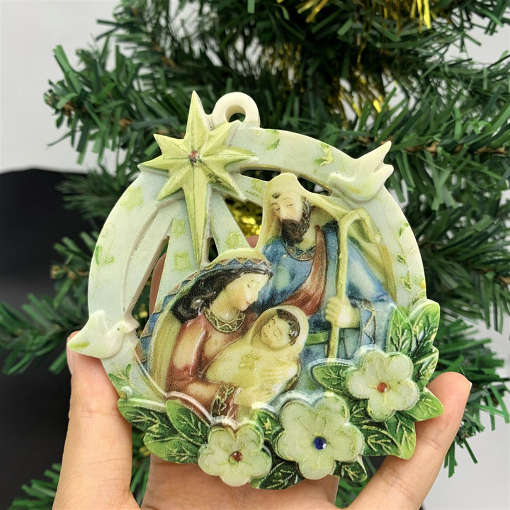 Christianartworkshop Classic Colored Style Stereo Nativity Scene Resin Christmas Nativity Hanging Ornaments