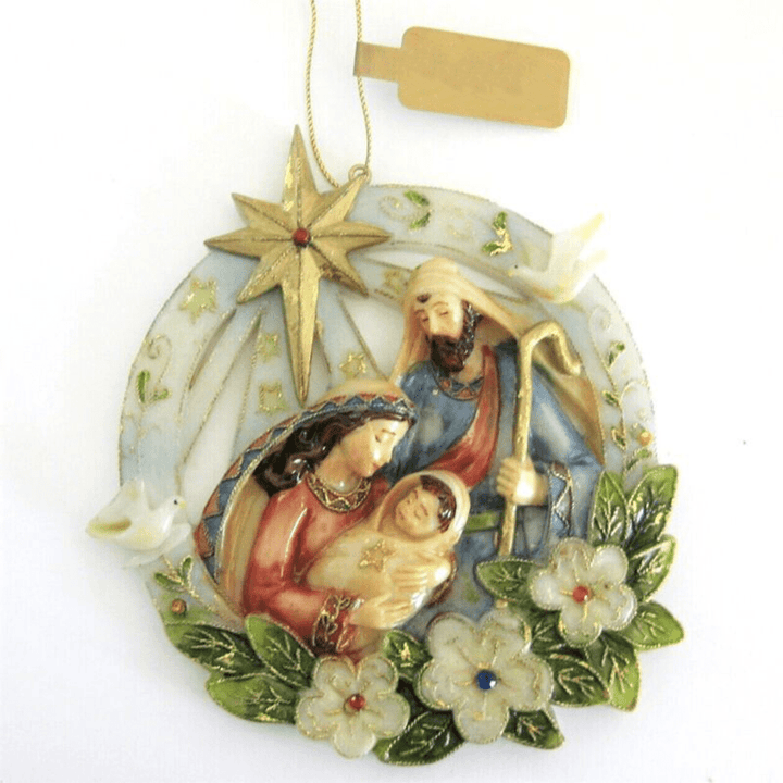 Christianartworkshop Classic Colored Style Stereo Nativity Scene Resin Christmas Nativity Hanging Ornaments