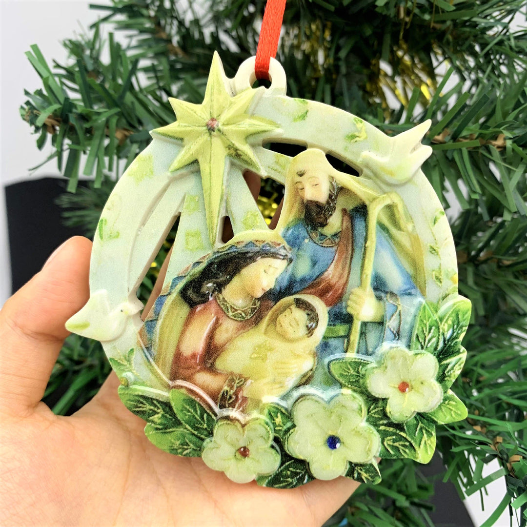 Christianartworkshop Classic Colored Style Stereo Nativity Scene Resin Christmas Nativity Hanging Ornaments