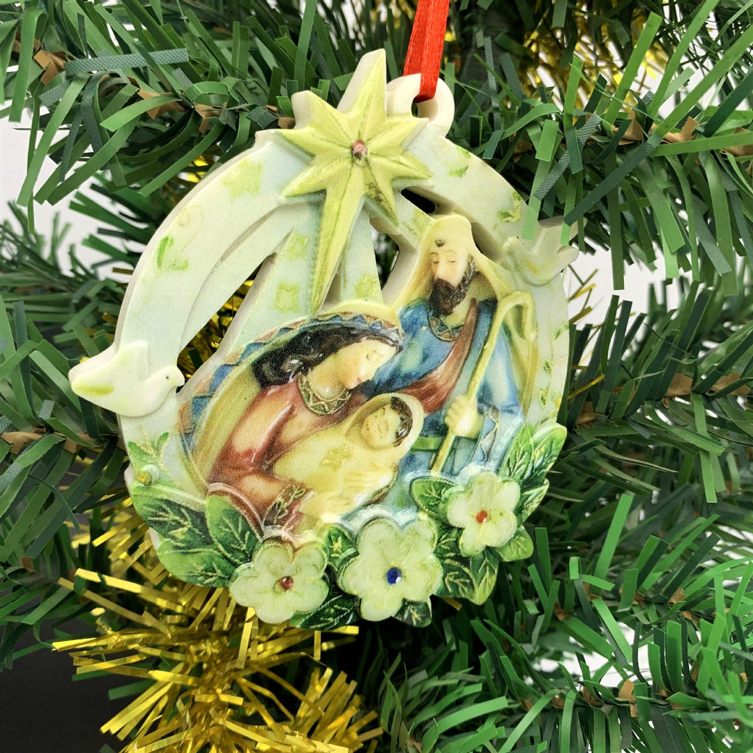 Christianartworkshop Classic Colored Style Stereo Nativity Scene Resin Christmas Nativity Hanging Ornaments