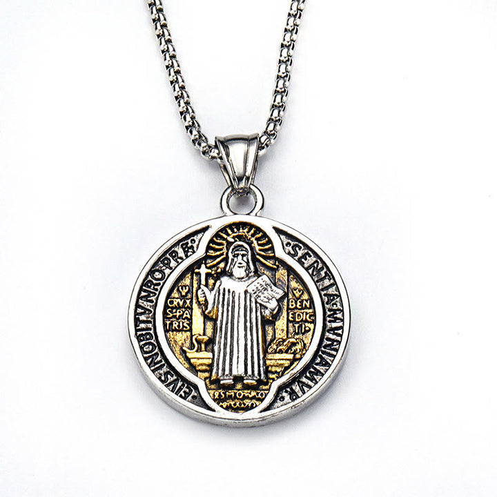 Classic Retro Style Crafted St. Benedict Sacred Protection Pendant Necklace - image 8