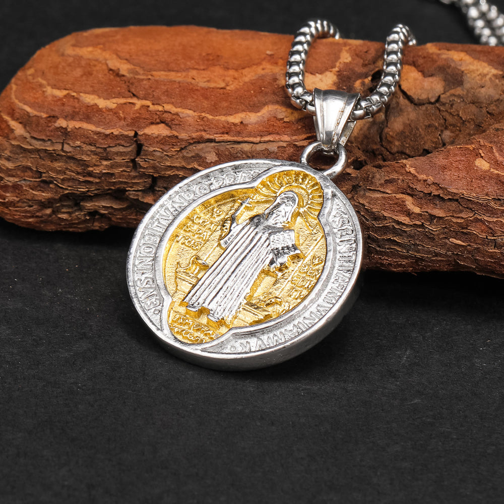 Classic Retro Style Crafted St. Benedict Sacred Protection Pendant Necklace - image 1