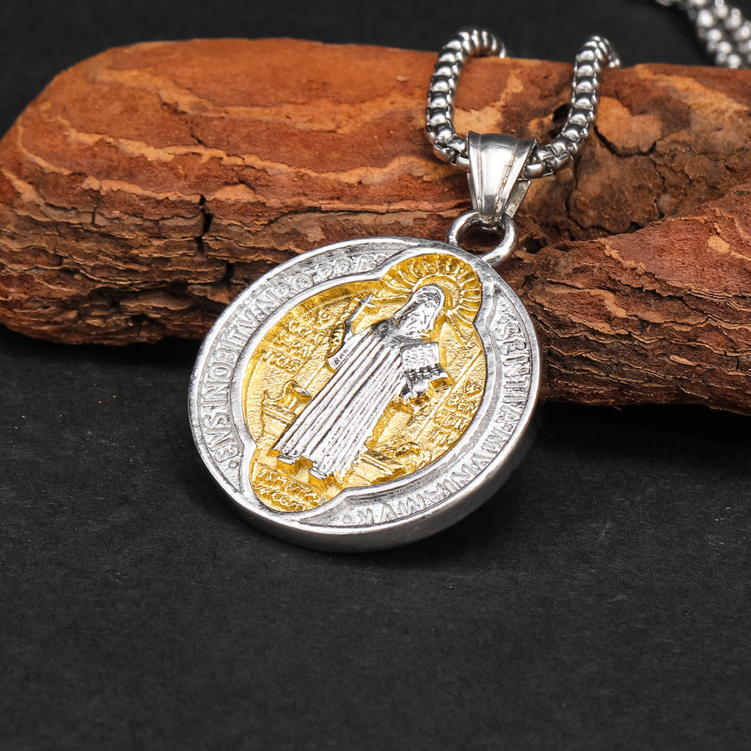 Classic Retro Style Crafted St. Benedict Sacred Protection Pendant Necklace - image 1