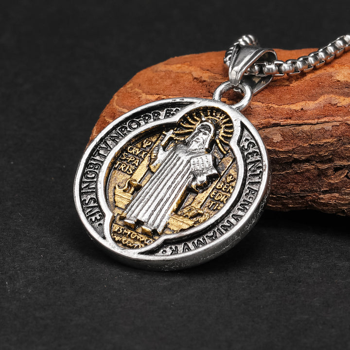 Classic Retro Style Crafted St. Benedict Sacred Protection Pendant Necklace - Retro Silver&Gold - image 2