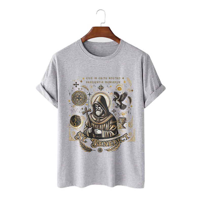 Christianartworkshop Classic Style St. Benedict Blessing Graphic Short Sleeve T-shirt - Grey - 2XL - image 16