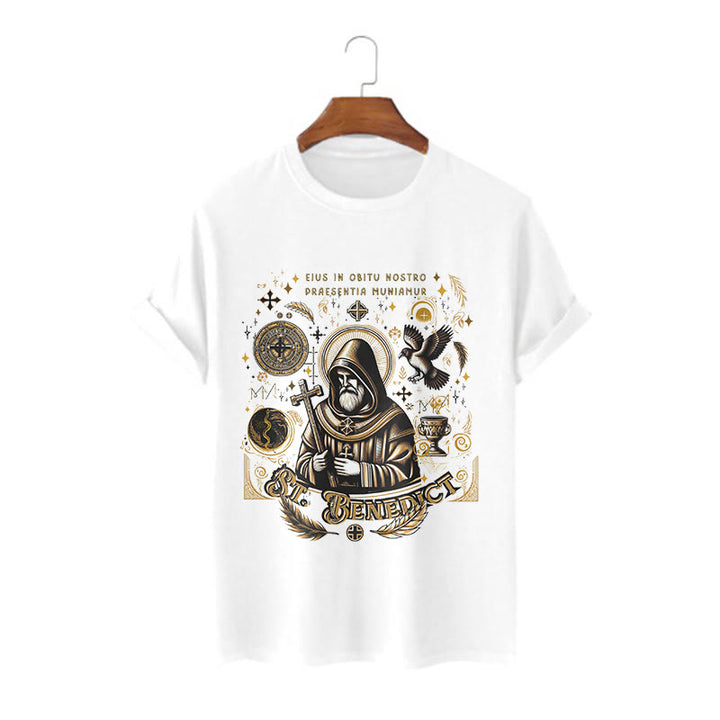 Christianartworkshop Classic Style St. Benedict Blessing Graphic Short Sleeve T-shirt - White - 2XL - image 0