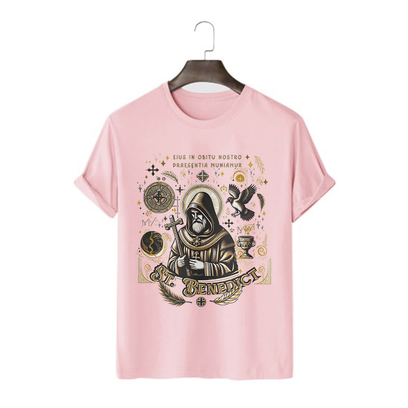 Christianartworkshop Classic Style St. Benedict Blessing Graphic Short Sleeve T-shirt - Pink - 2XL - image 11