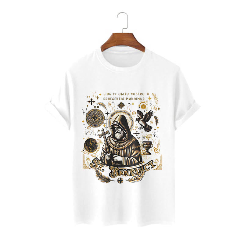 Christianartworkshop Classic Style St. Benedict Blessing Graphic Short Sleeve T-shirt - White - 2XL - image 0