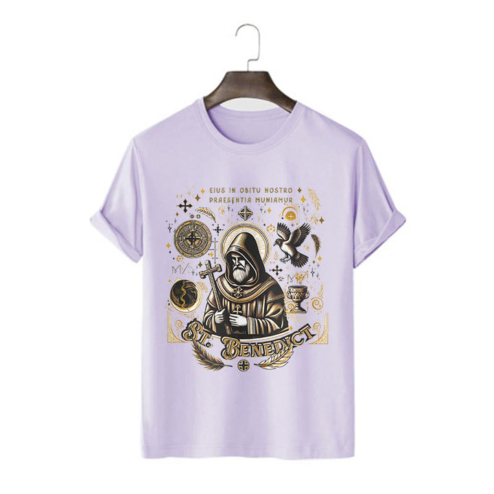 Christianartworkshop Classic Style St. Benedict Blessing Graphic Short Sleeve T-shirt - Purple - 2XL - image 13