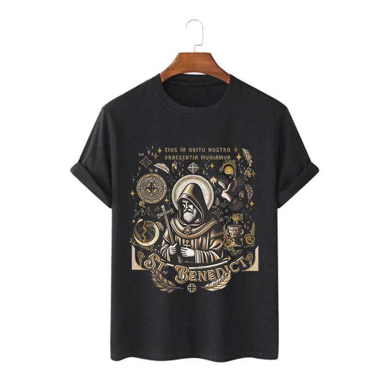 Christianartworkshop Classic Style St. Benedict Blessing Graphic Short Sleeve T-shirt - Black - 2XL - image 4
