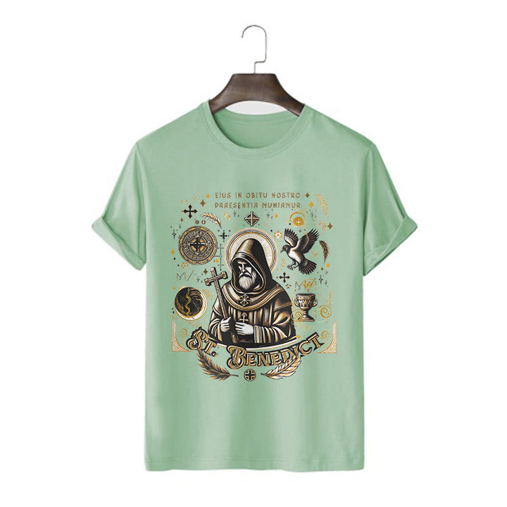 Christianartworkshop Classic Style St. Benedict Blessing Graphic Short Sleeve T-shirt - Light Green - 2XL - image 10