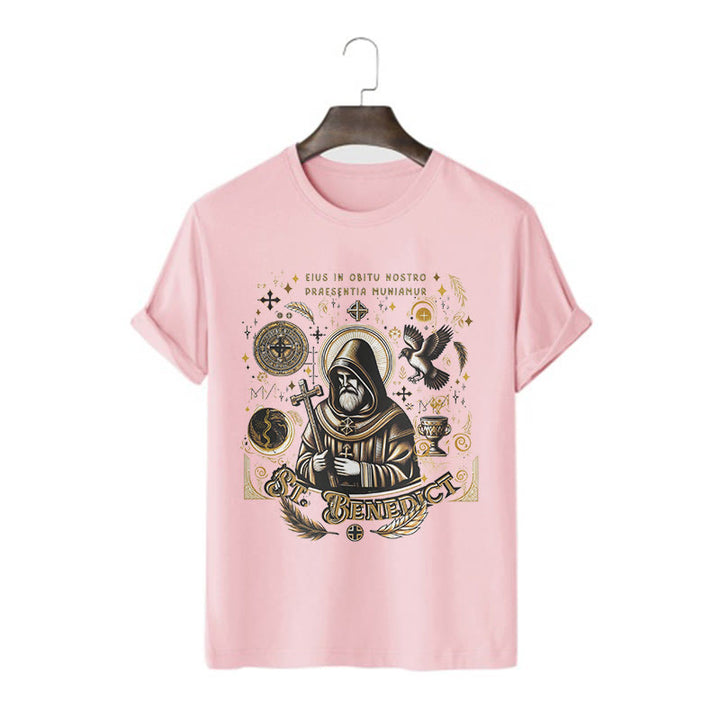 Christianartworkshop Classic Style St. Benedict Blessing Graphic Short Sleeve T-shirt - Pink - 2XL - image 12