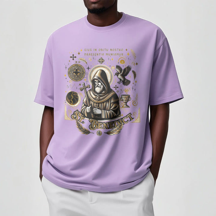 Christianartworkshop Classic Style St. Benedict Blessing Graphic Short Sleeve T-shirt - image 14