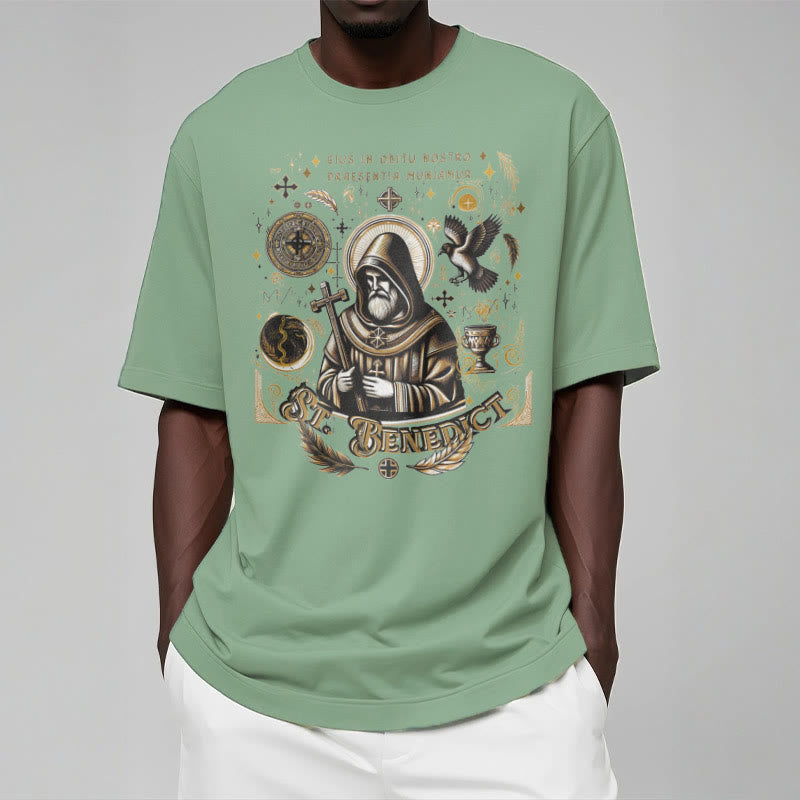 Christianartworkshop Classic Style St. Benedict Blessing Graphic Short Sleeve T-shirt - image 10
