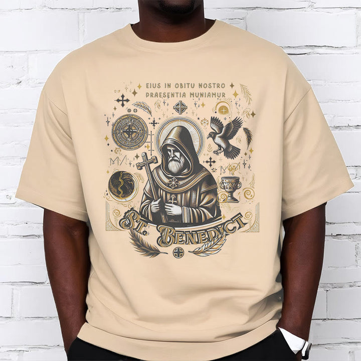 Christianartworkshop Classic Style St. Benedict Blessing Graphic Short Sleeve T-shirt - image 7