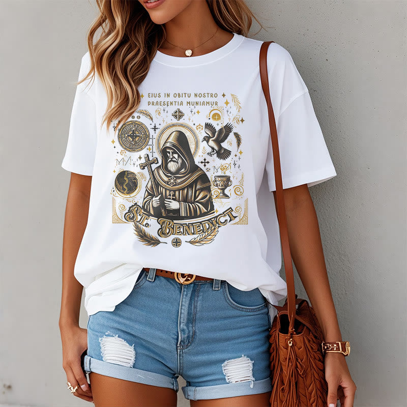 Christianartworkshop Classic Style St. Benedict Blessing Graphic Short Sleeve T-shirt - image 2