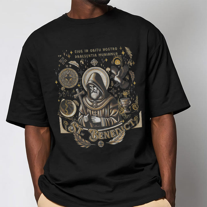 Christianartworkshop Classic Style St. Benedict Blessing Graphic Short Sleeve T-shirt - image 5